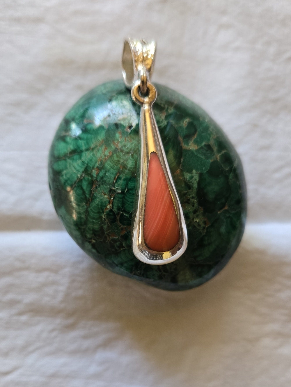 Sterling Silver Teardrop Coral Pendant in Peach